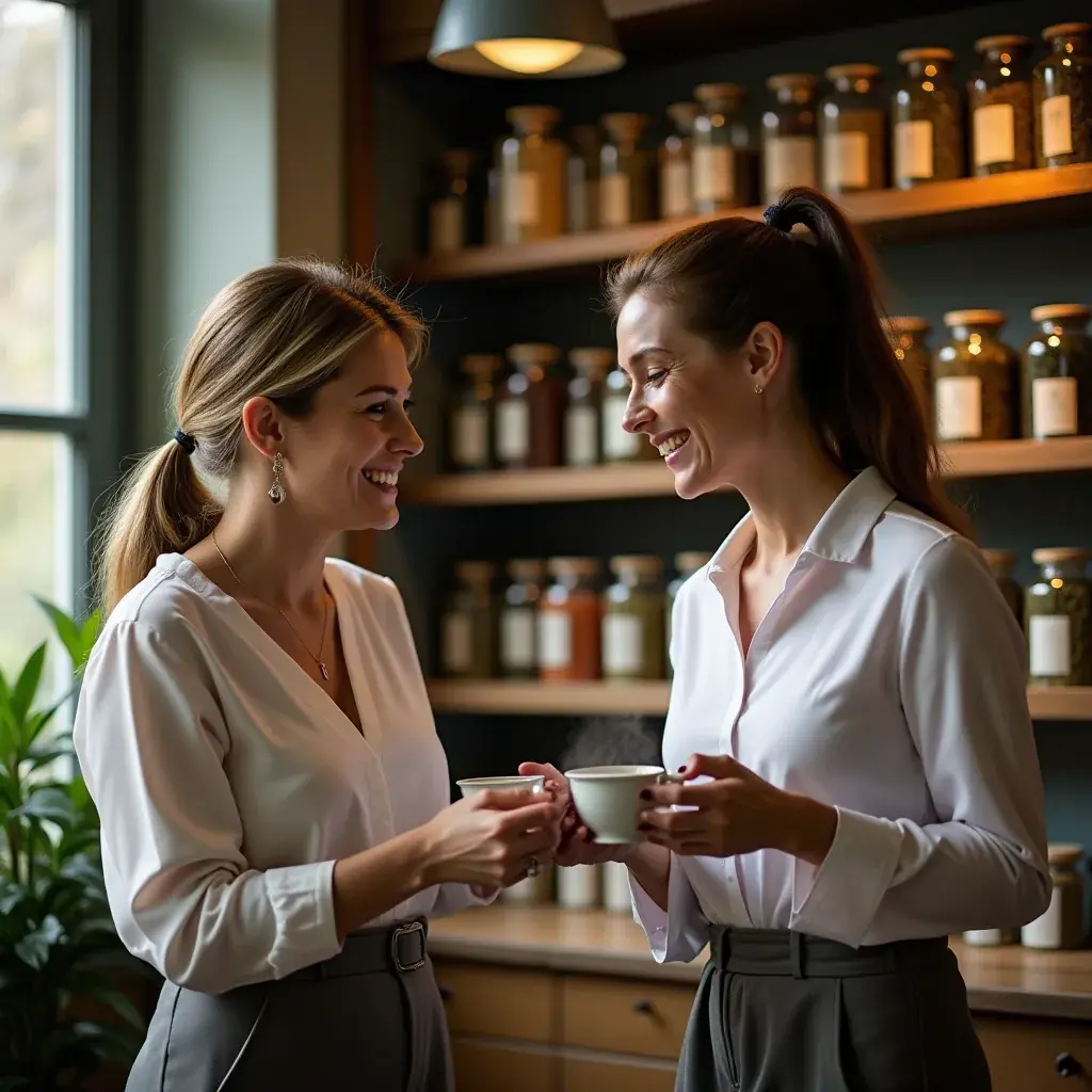 Groupe de personnes partageant une tasse de thé autour d'une table chaleureuse